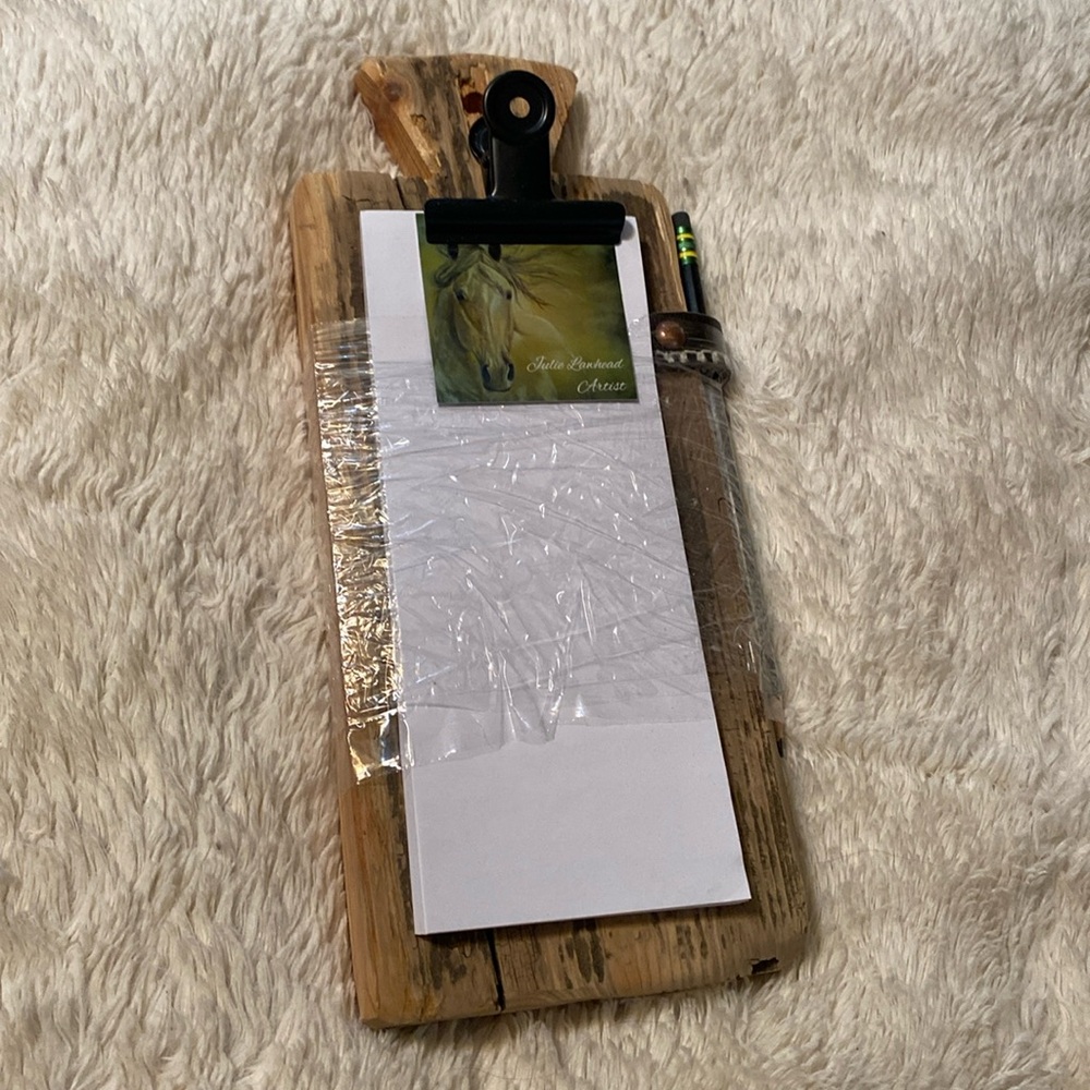 Rustic wooden handmade notepad holder.